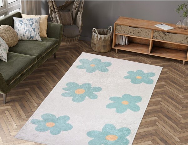 Covor pentru copii verde mentă/fildeș lavabil 60x100 cm Cute Flowers Green – Vitaus