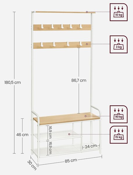 Cuier Vasagle Alb 85x30x180.5 cm