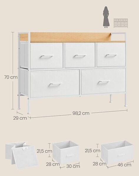 Dulap cu sertare Songmics Bej 98.2x29x70 cm