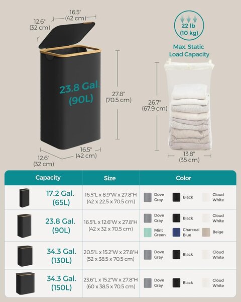 Cos de rufe Songmics Negru 42x32x70.5 cm