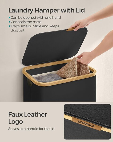 Cos de rufe Songmics Negru 42x32x70.5 cm