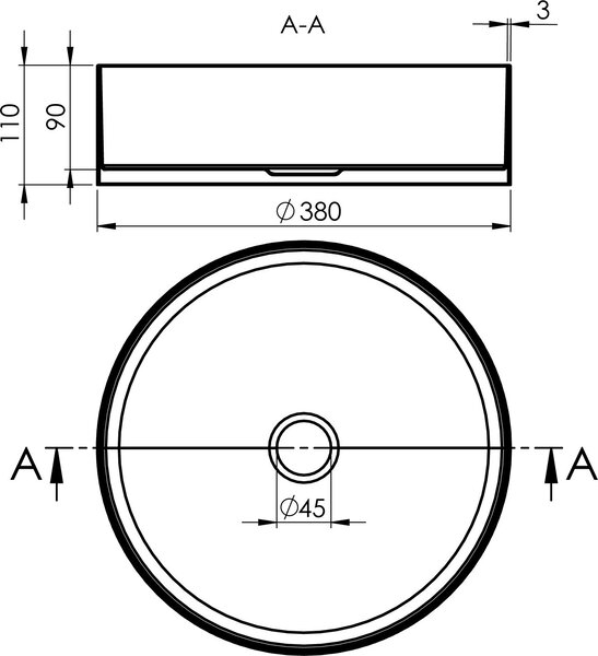 Sapho Aurum lavoar 38x38 cm rotund de blat oţel satinat/perlat AU401