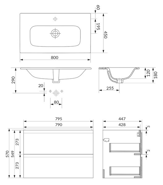 Cersanit Moduo lavoar cu dulap 80 cm fără S801-592