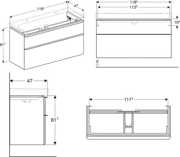 Geberit Smyle Square dulap 118.4x47x61.7 cm sub chiuveta pe perete gri 500.355.JL.1