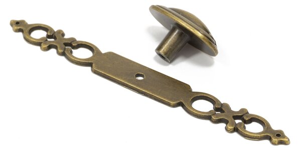 Buton metalic cu sild pentru mobilier model Rabat, 22/136x26 mm, antic auriu