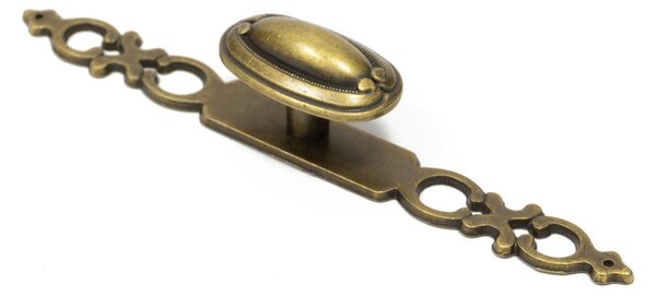 Buton metalic cu sild pentru mobilier model Rabat, 22/136x26 mm, antic auriu