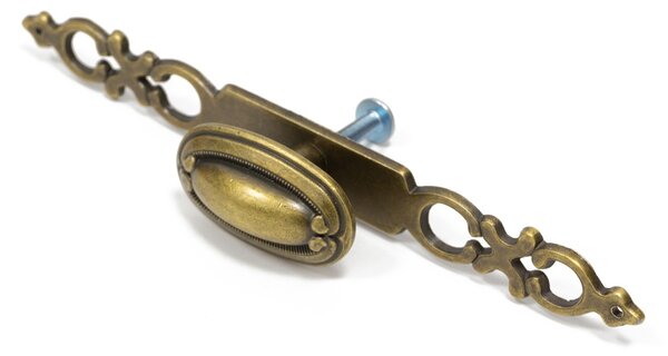 Buton metalic cu sild pentru mobilier model Rabat, 22/136x26 mm, antic auriu