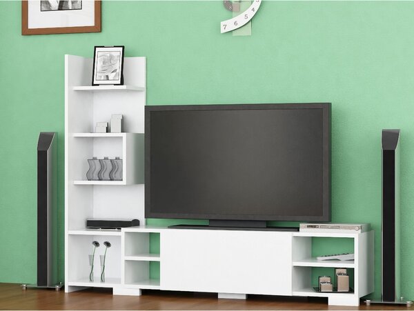 Comoda TV Pera, alb, PAL melaminat, 160x29.5x120 cm