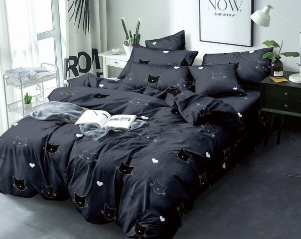 Lenjerie de pat din bumbac satinat negru, CAT