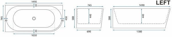 Rea Rea, Cadă de baie acrilică de colț SYDNEY BELLANTO STÂNGA 150cm, KPL-W8250
