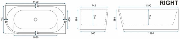 Rea Rea, Cadă de baie acrilică de colț SYDNEY BELLANTO DREAPTA 150cm, REA-W0251