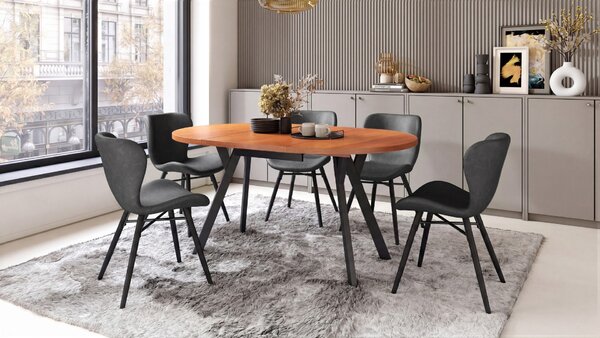 Mazzoni ALMO Calvados/picioare negre - MASĂ ROTUNDĂ EXTENSIBILĂ CU PICIOARE ÎN FORMĂ DE Y STIL LOFT PENTRU SALON/SUFRAGERIE