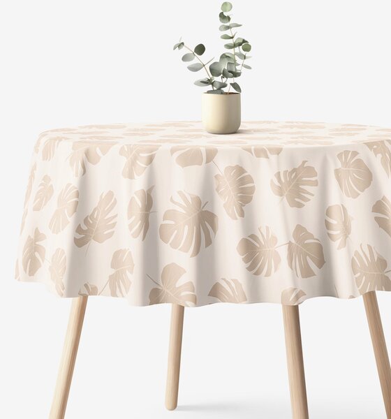 Goldea față de masă 100% bumbac - frunze tropicale pe bej - rotundă Ø 150 cm