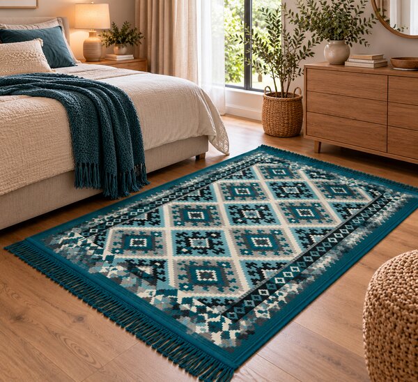 Covor traditional, cu doua fete, dimensiunea 120x180cm, turcoaz