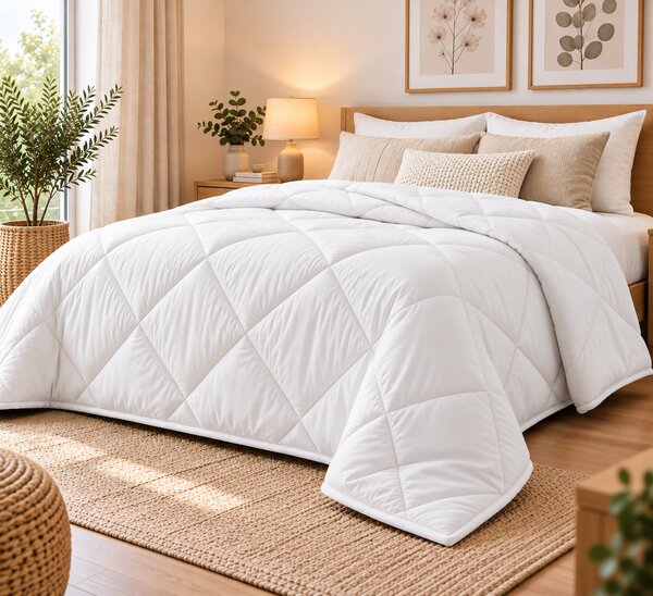 Pilotă invelis 100% bumbac Ranforce si umplutura din Lana, dimensiunea 200x215 cm, alba