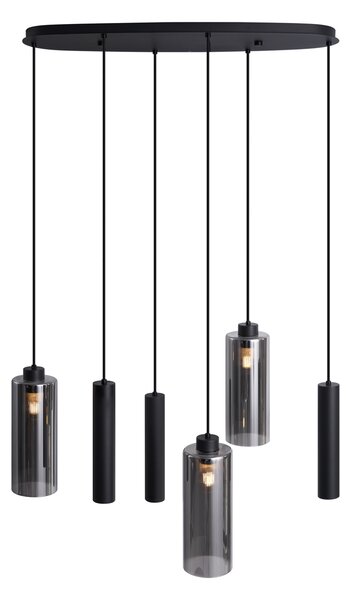Lampă modernă pendant neagră cu sticlă fumuriu 6 lumini - Duplantis