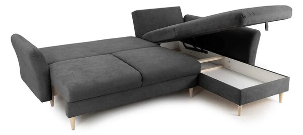Colțar Extensibil STOCHOLM, cu ladă de depozitare, variante stânga/dreapta 270x210x90 cm, Gri-Inchis-Enjoy / Dreapta