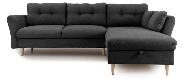 Colțar Extensibil STOCHOLM, cu ladă de depozitare, variante stânga/dreapta 270x210x90 cm, Gri-Inchis-Enjoy / Stanga