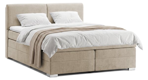 Pat Boxspring Charlotte, cu ladă de depozitare, saltea și topper incluse, Bej-Enjoy / 140x200