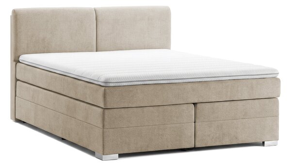 Pat Boxspring Charlotte, cu ladă de depozitare, saltea și topper incluse, Bej-Enjoy / 140x200