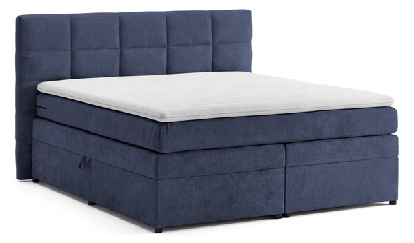 Pat Boxspring Gibson, cu ladă de depozitare, saltea și topper incluse, Albastru-Inchis-Enjoy / 140x200