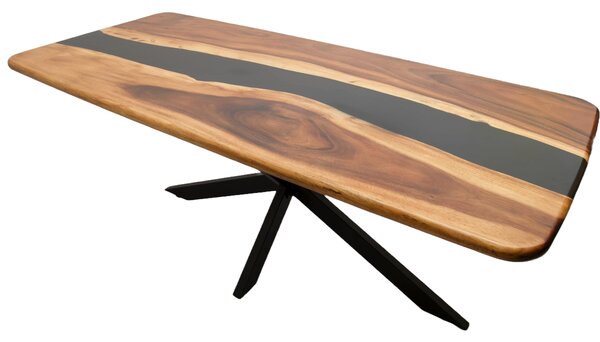 Masa din lemn masiv de nuc si rasina epoxidica neagra, 220x100x4,4 cm, Tibru