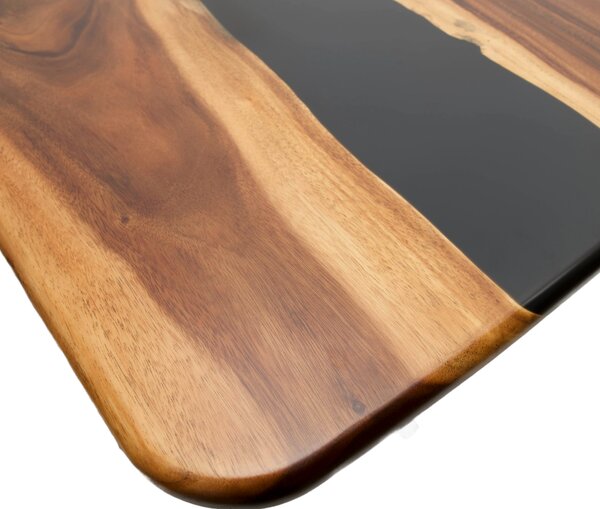 Masa din lemn masiv de nuc si rasina epoxidica neagra, 220x100x4,4 cm, Tibru