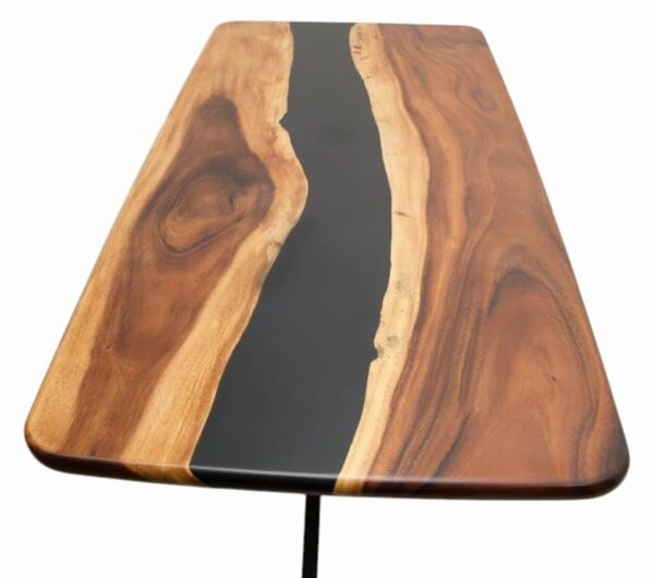 Masa din lemn masiv de nuc si rasina epoxidica neagra, 220x100x4,4 cm, Tibru