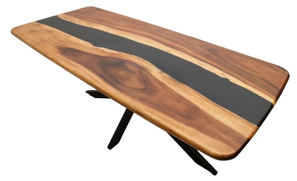 Masa din lemn masiv de nuc si rasina epoxidica neagra, 220x100x4,4 cm, Tibru