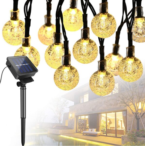 Instalatie solara LED 30 globulete, Alb cald