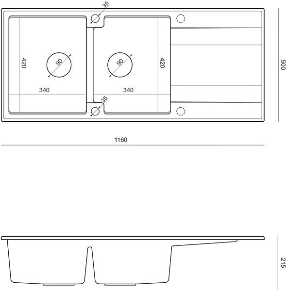 Quadron Evan chiuveta graniteq 116x50 cm bej HQE11650U2_BS_P2O
