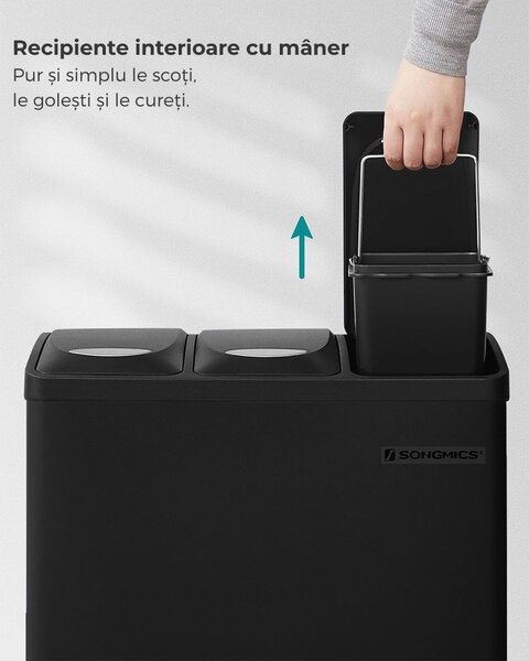 Coș de reciclare SORT 24L (3x8L), negru SongmicsHome