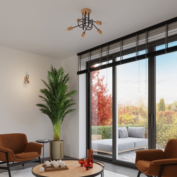 Lustră aplicată Sollux SL.1478 EMBER 5xE27/15W/230V negru/bej/fag