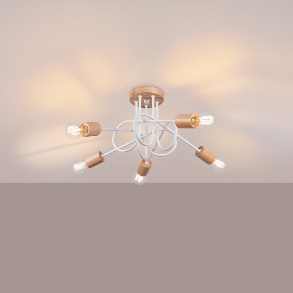 Lustră aplicată Sollux SL.1475 EMBER 5xE27/15W/230V alb/bej/fag