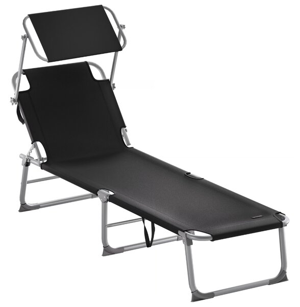 Șezlong de grădină HAWAII cu copertină reglabilă, 195x60x30cm, negru Casaria