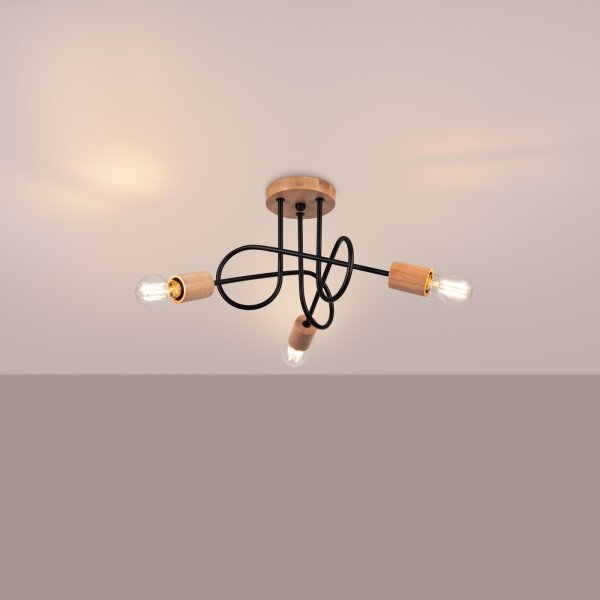 Lustră aplicată Sollux SL.1477 EMBER 3xE27/15W/230V negru/bej/fag