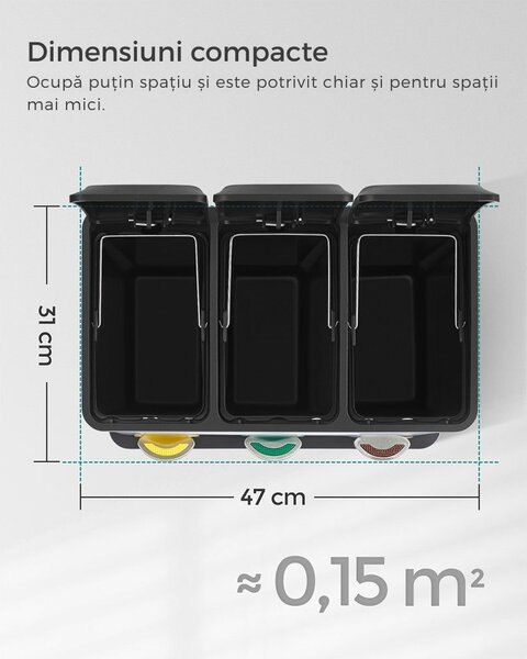 Coș de reciclare SORT 24L (3x8L), negru SongmicsHome