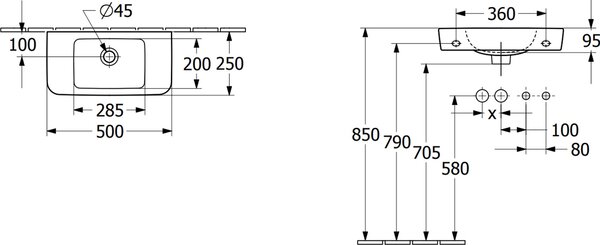 Villeroy & Boch O.Novo lavoar 50x25 cm dreptunghiular clasică alb luciu 43425301