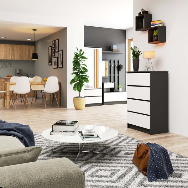 Comodă cu sertare Keanu K60 4SZ (grafit + alb). Promo -22%. 1152083