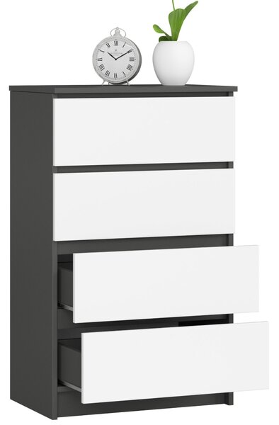Comodă cu sertare Keanu K60 4SZ (grafit + alb). Promo -22%. 1152083