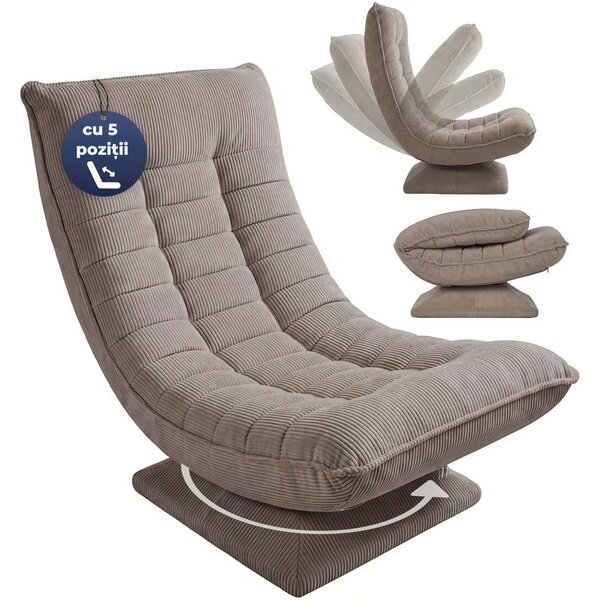 Șezlong ABERDEEN CORD, husă striată, 87×60×105 cm, gri-maro (taupe) Casaria