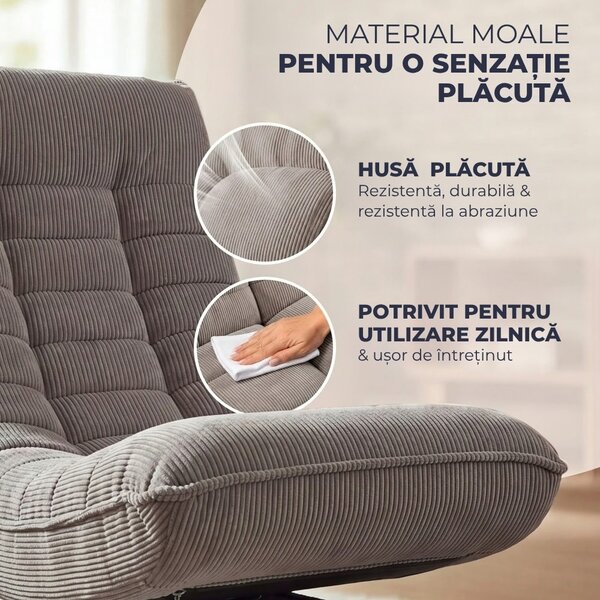 Șezlong ABERDEEN CORD, husă striată, 87×60×105 cm, gri-maro (taupe) Casaria