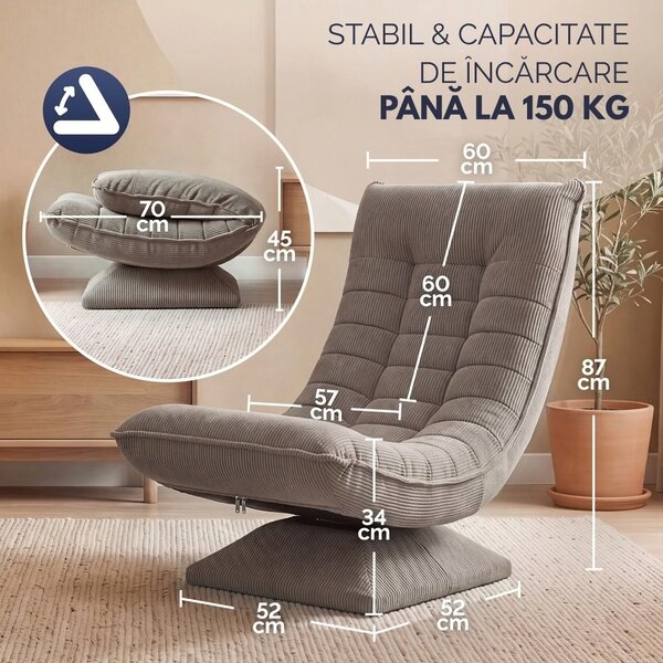Șezlong ABERDEEN CORD, husă striată, 87×60×105 cm, gri-maro (taupe) Casaria