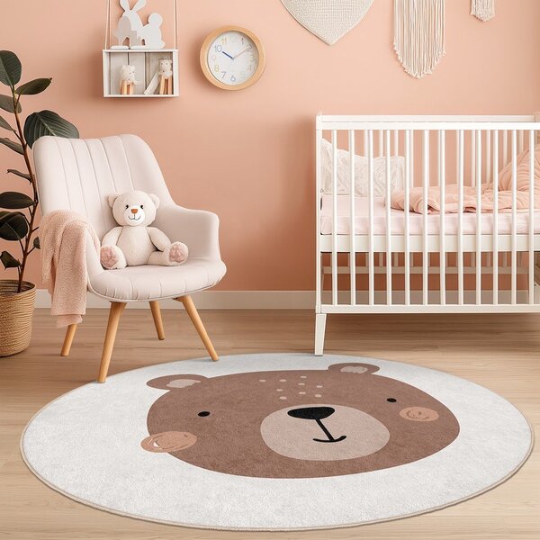 Covor pentru copii maro/crem lavabil ø150 cm Teddy Bear – Mila Home