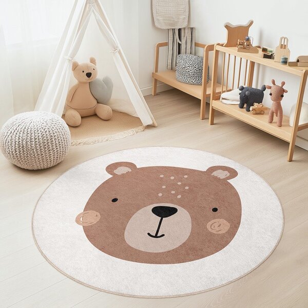 Covor pentru copii maro/crem lavabil ø150 cm Teddy Bear – Mila Home
