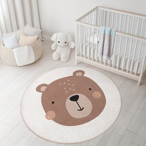 Covor pentru copii maro/crem lavabil ø150 cm Teddy Bear – Mila Home