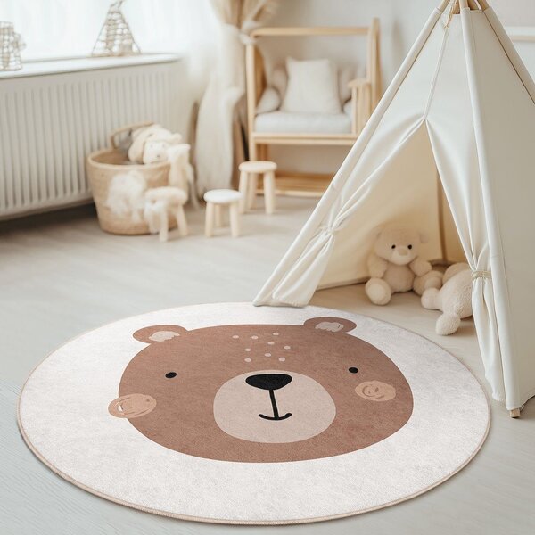 Covor pentru copii maro/crem lavabil ø150 cm Teddy Bear – Mila Home