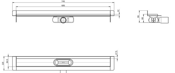 ACO ShowerDrain C corp rigolă liniară 68.5 cm oţel 9010.88.29