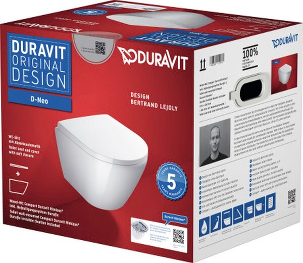 Duravit D-Neo vas wc cu capac soft-close agăţat fără margine alb 45880900A1