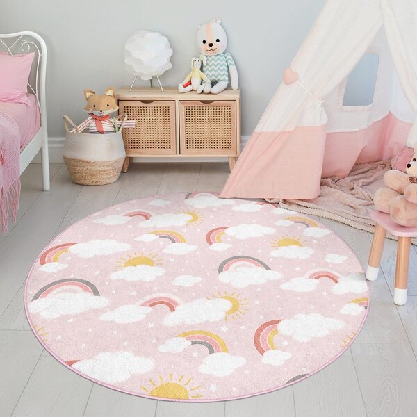 Covor pentru copii roz lavabil ø100 cm Rainbow World – Mila Home